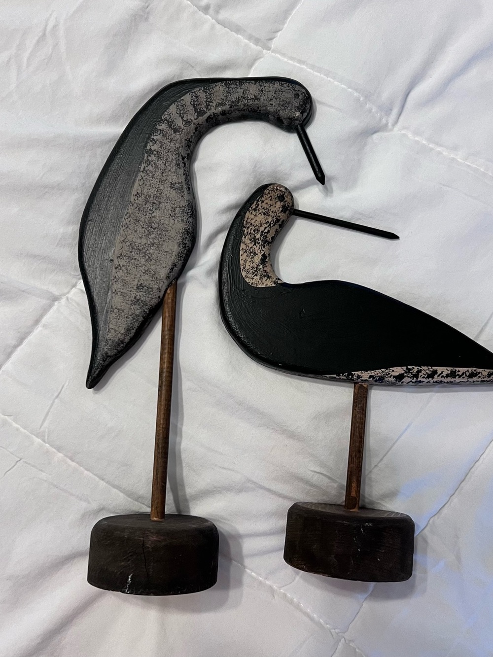 Wooden Shorebird Pair - Black and Gray Coastal Decor